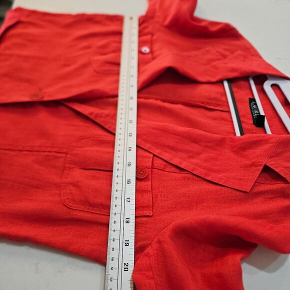 Lauren Ralph Lauren Linen Utility Jacket Size 6 Oversized Blazer Red Pockets - Picture 9 of 10